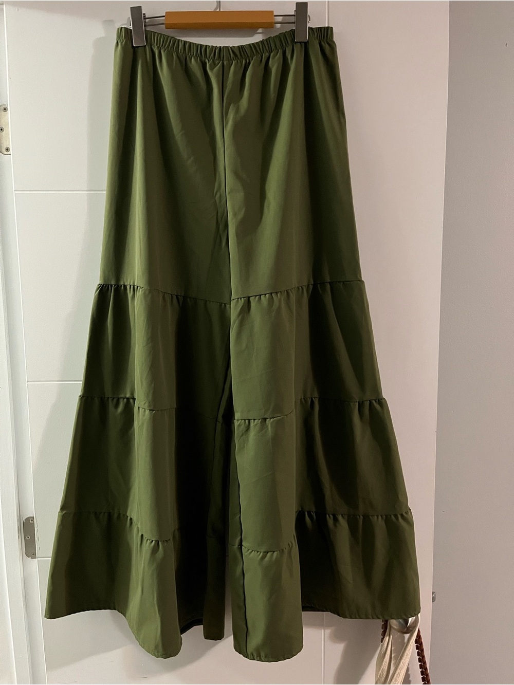 Wide Leg Tiered Boho Palazzo Pants in Olive Green